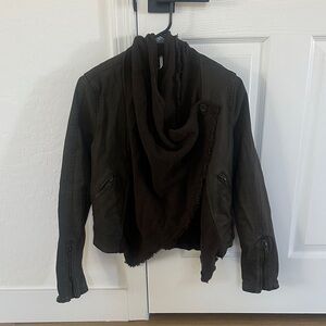 Free People Dark Green Jacket with attached Scarf